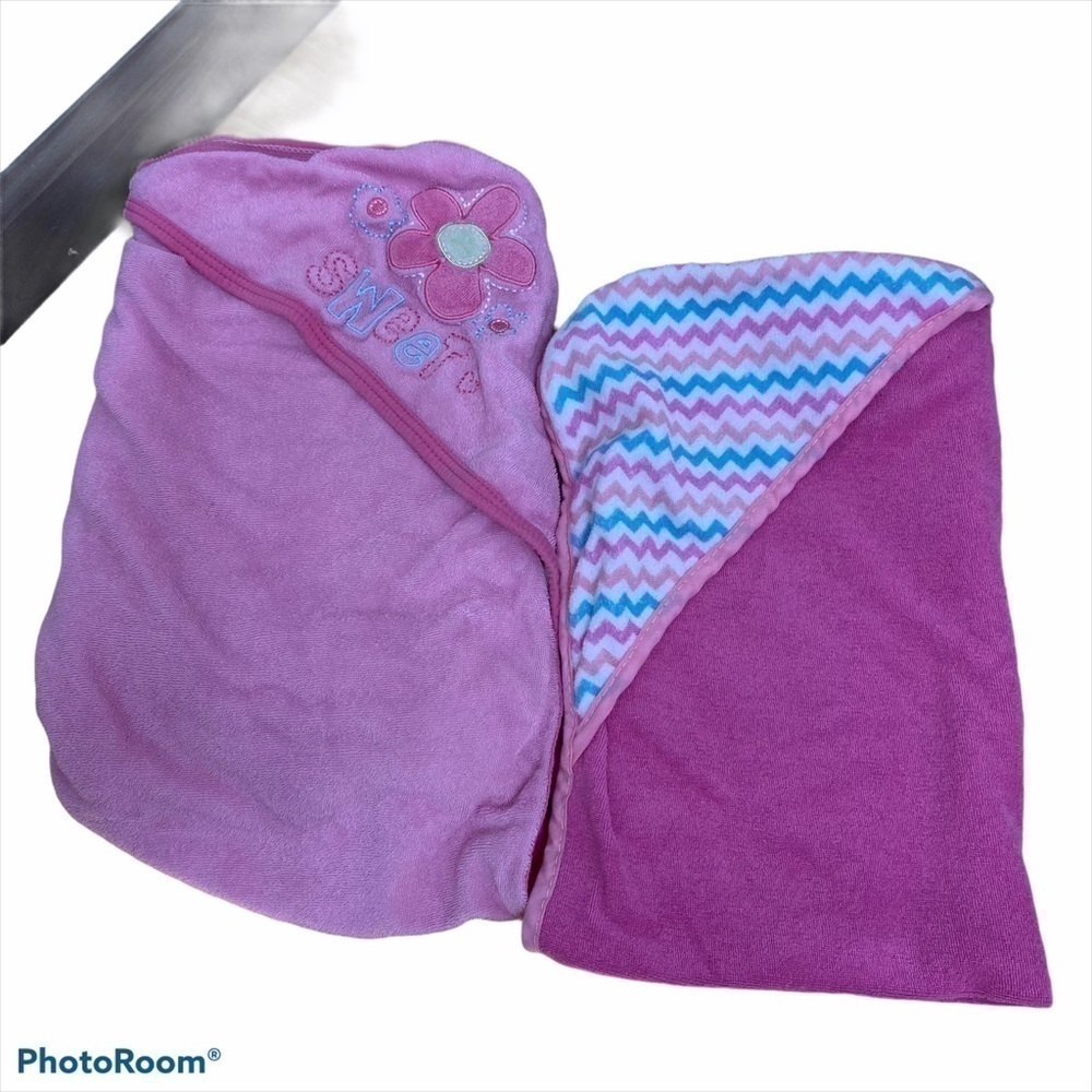 Girls Hooded Towel Bundle Pink Chevron Floral Baby